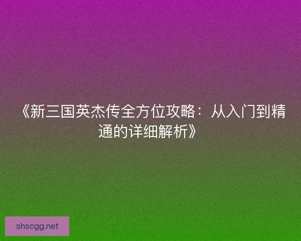 《新三国英杰传全方位攻略：从入门到精通的详细解析》