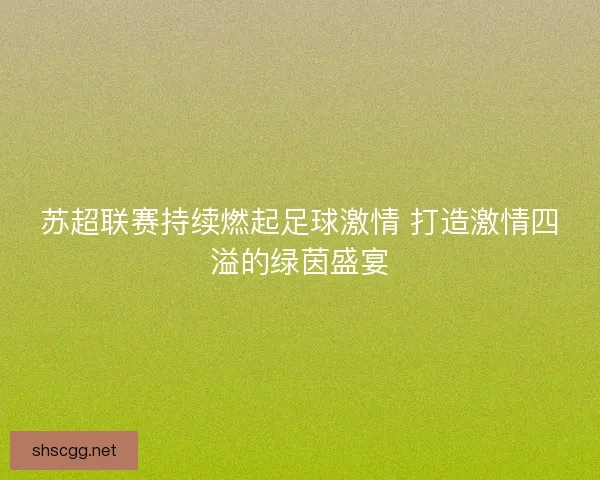 苏超联赛持续燃起足球激情 打造激情四溢的绿茵盛宴